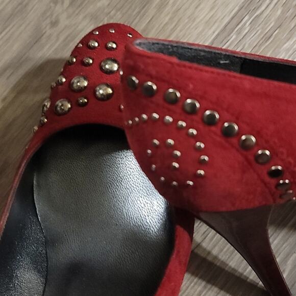 Stuart Weitzman Red Studded Heels - Picture 6 of 7